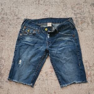 True ReligionBlue Denim Cutoff Shorts
